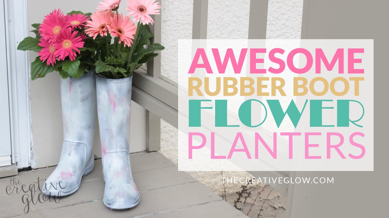 How do you plant flowers in rubber boots?
