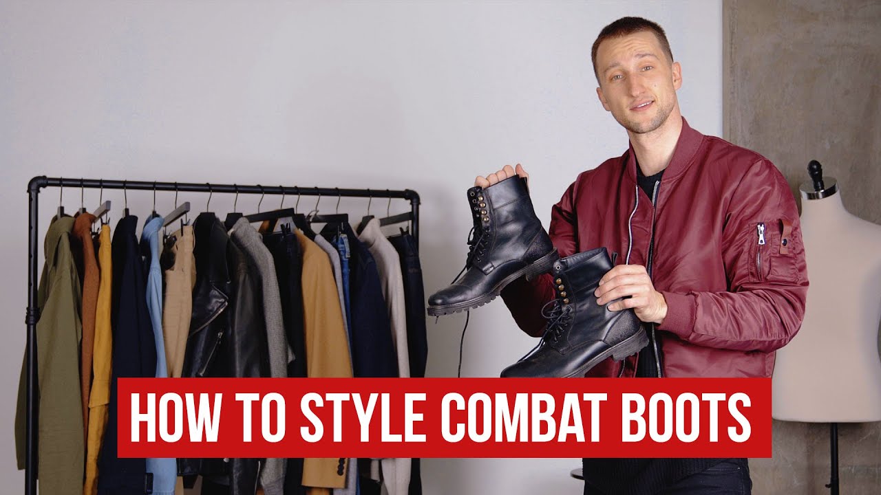 How do men wear black combat boots?