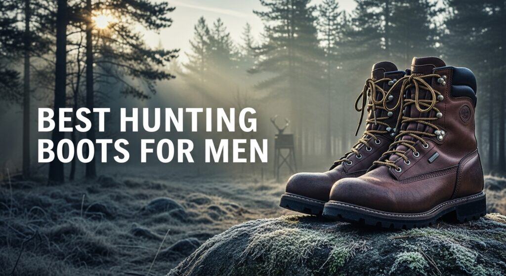 Hunting boots for men in forest scenery.