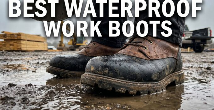 Durable waterproof work boots designed for heavy-duty tasks, providing protection and comfort in wet and muddy environments. Perfect for construction, outdoor work, and harsh weather conditions.