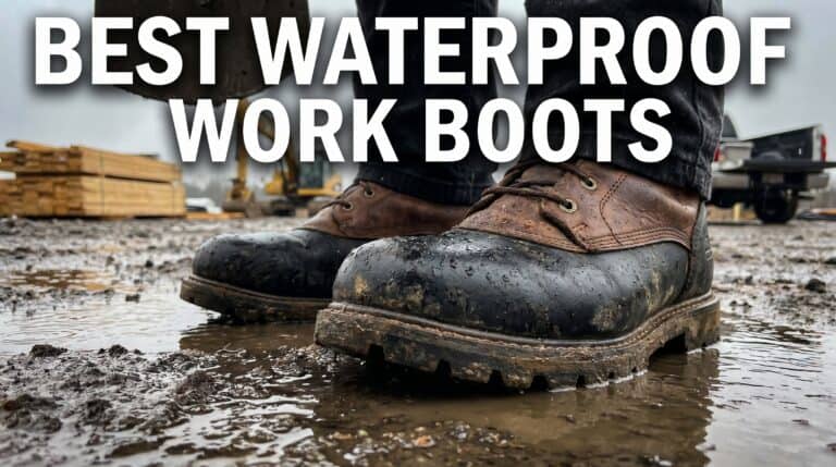 Durable waterproof work boots designed for heavy-duty tasks, providing protection and comfort in wet and muddy environments. Perfect for construction, outdoor work, and harsh weather conditions.