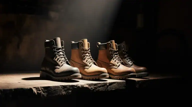 High-quality men's work and hiking boots in black, tan, and brown with durable leather uppers and rugged soles, designed for comfort and performance in outdoor and industrial environments.