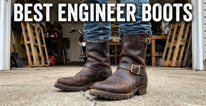 Durable leather engineer boots with sturdy soles and metal buckles, perfect for workwear and casual fashion.