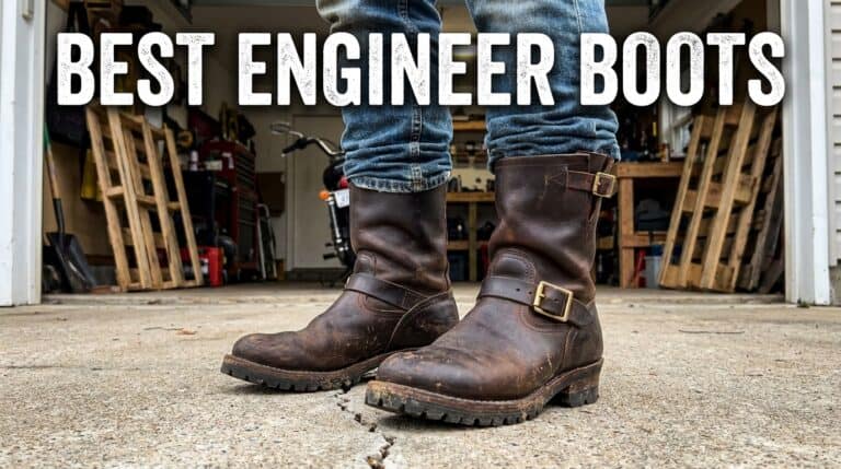 Durable leather engineer boots with sturdy soles and metal buckles, perfect for workwear and casual fashion.