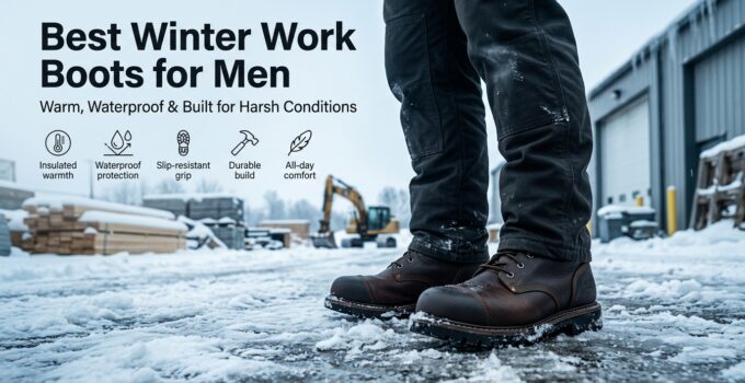 Durable men's winter work boots designed for harsh conditions, offering waterproof protection, insulation, and all-day comfort for outdoor work in cold environments.