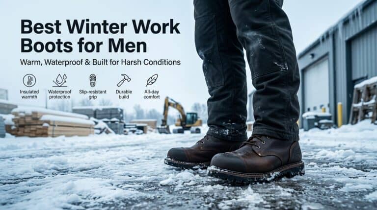 Durable men's winter work boots designed for harsh conditions, offering waterproof protection, insulation, and all-day comfort for outdoor work in cold environments.
