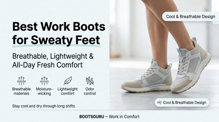 Comfortable, breathable work boots designed for sweaty feet, featuring lightweight materials and odor control for all-day dry comfort.