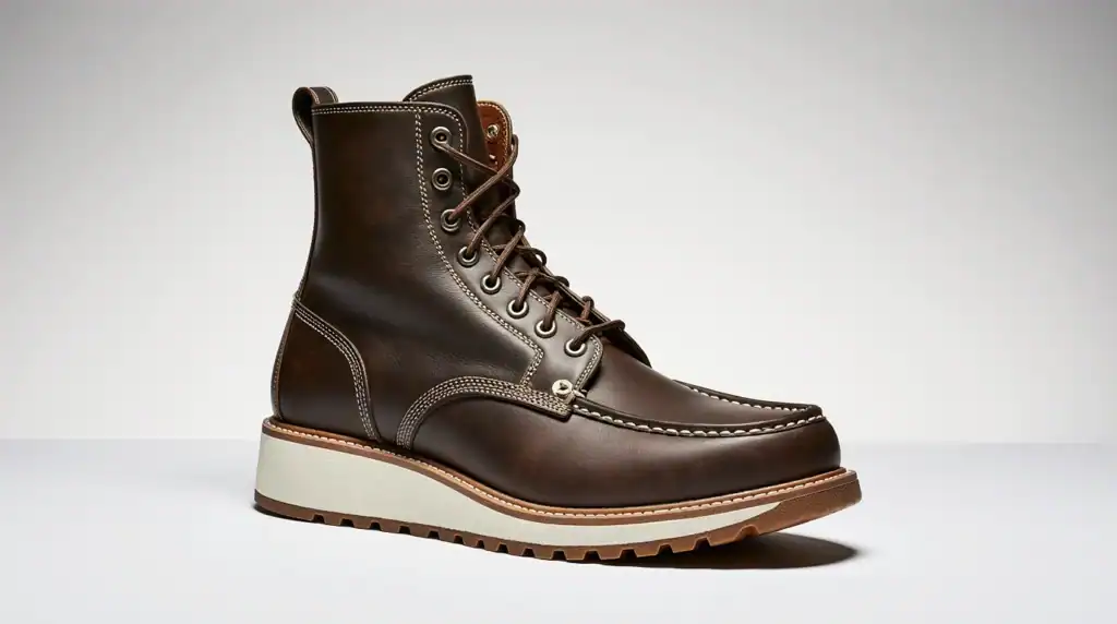 Irish Setter Ashby 83605 brown leather work boot with white wedge sole.