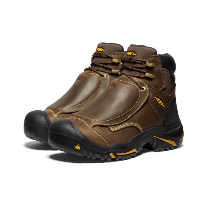 Durable brown outdoor boots with secure lacing.