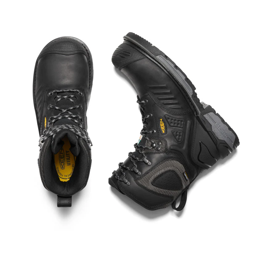 Pair of sturdy black hiking boots.