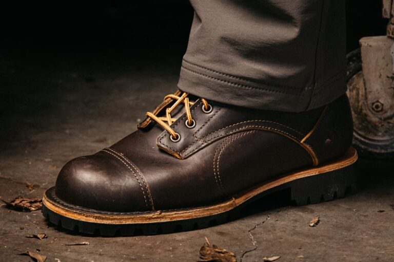 origin boots closeup stitching details