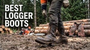 Durable logger boots designed for outdoor forestry and logging work, featuring rugged construction, waterproof leather, and slip-resistant soles for safety and comfort.