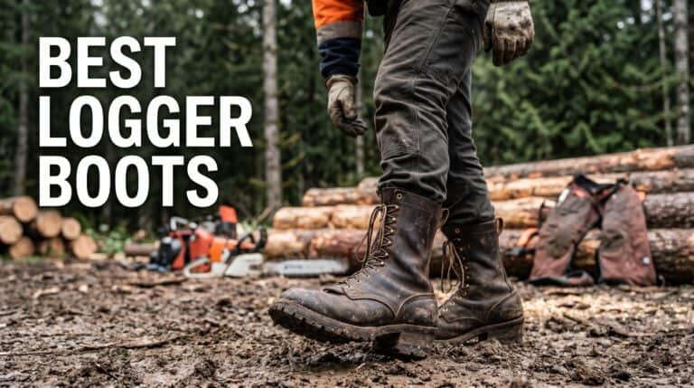 Durable logger boots designed for outdoor forestry and logging work, featuring rugged construction, waterproof leather, and slip-resistant soles for safety and comfort.