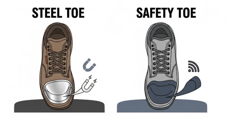 Steel toe versus safety toe shoe comparison.