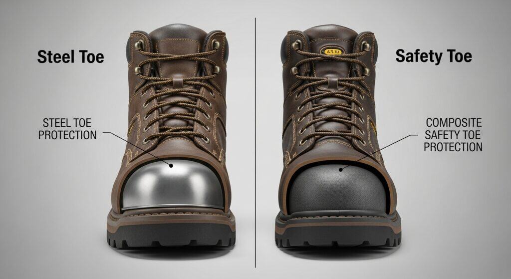 Steel toe versus composite safety toe boots comparison.