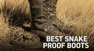 Snake-proof boots in grassy area with a rattlesnake.