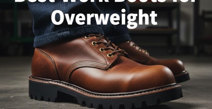 A man wearing a pair of the most comfortable work shoes for heavy men, standing on a concrete floor