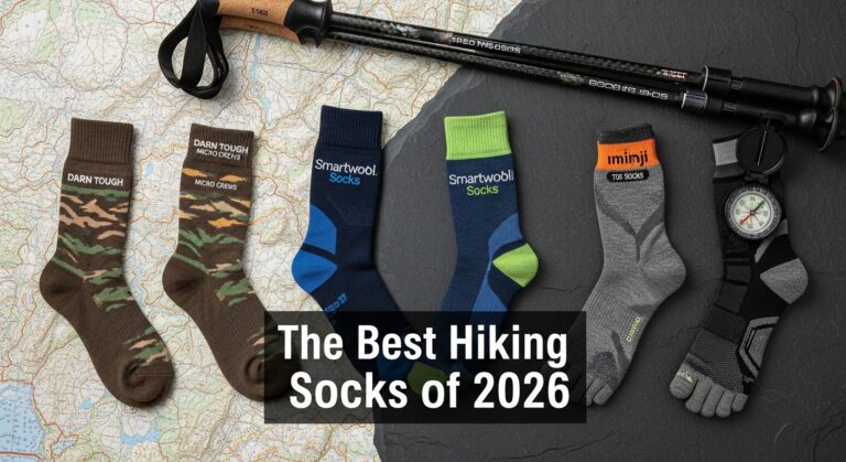 Various hiking socks displayed on a map.