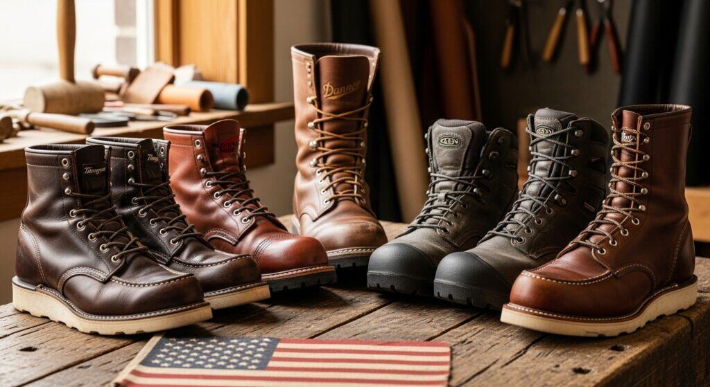 A pair of high-quality American made leather work boots.