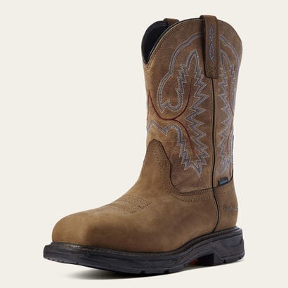 Stylish leather cowboy boot with intricate embroidery and rugged sole, perfect for outdoor wear and Western fashion statements.