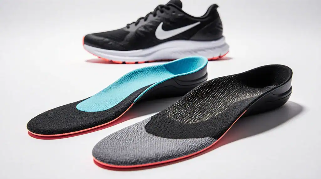 Running shoe with removable insoles for comfort.
