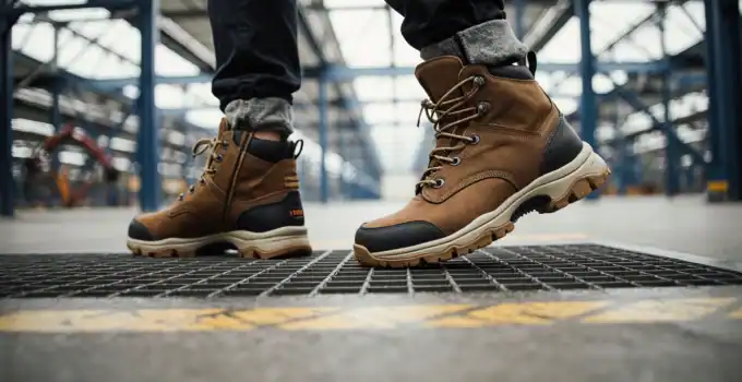 High-quality men's work boots for rugged outdoor use, featuring waterproof leather, slip-resistant soles, and reinforced toe protection for safety and durability in demanding environments.