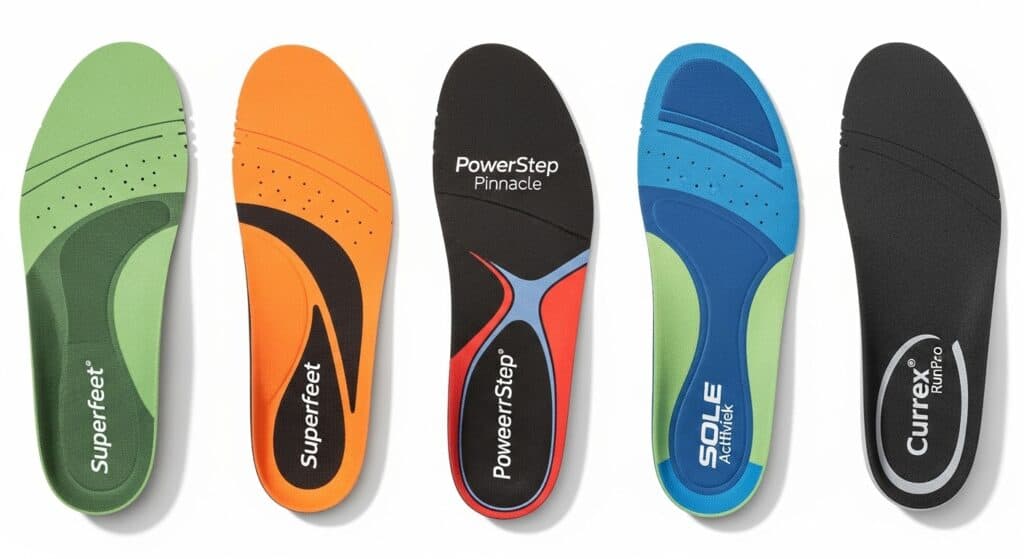 Athletic shoe insoles designed for optimal foot support, arch cushioning, and comfort for runners, hikers, and active individuals. Perfect for improving performance and reducing foot fatigue.