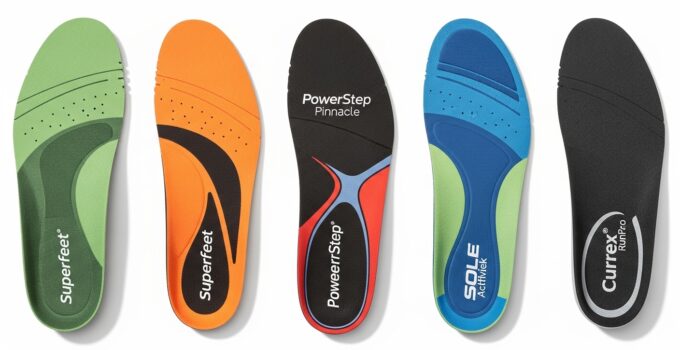 Colorful orthotic insoles for support and comfort.