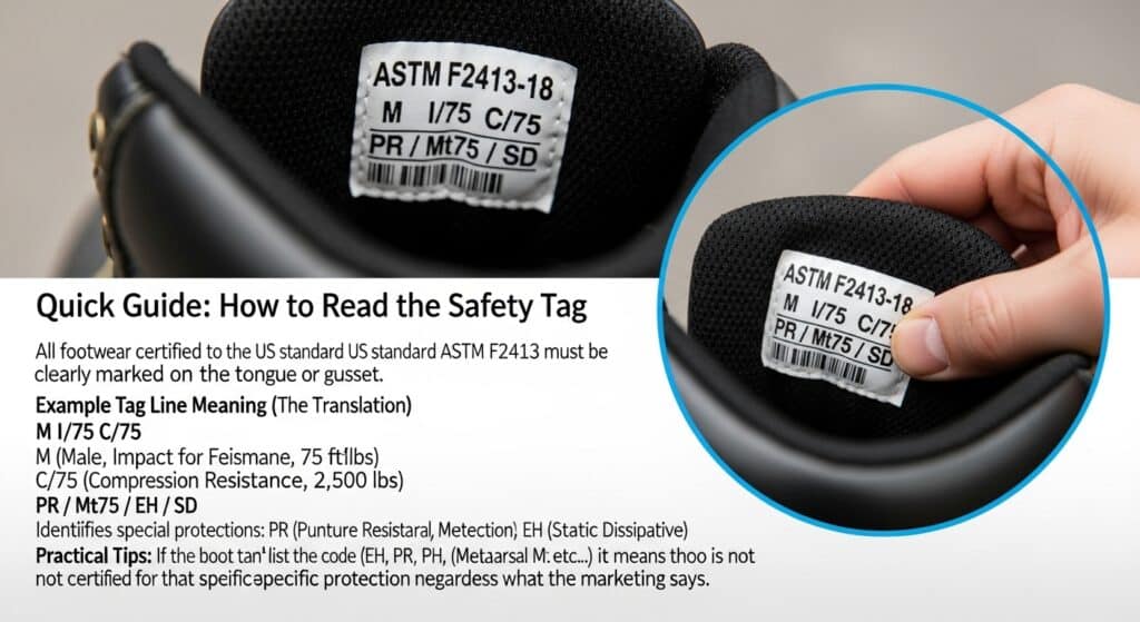 Guide: Understanding safety tags on certified footwear.