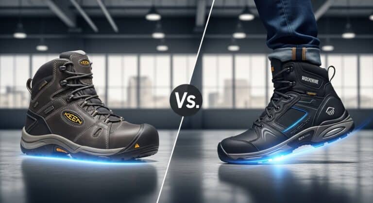 High-quality men's hiking boots in black and gray, featuring durable materials, advanced traction soles, and modern design for outdoor adventures and work safety.