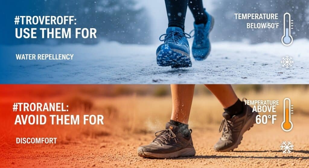 Winter and summer running shoes for different temperatures.