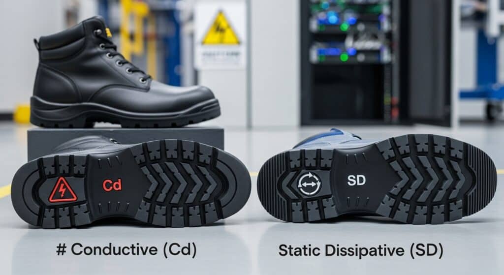 Conductive and static dissipative work boots comparison.