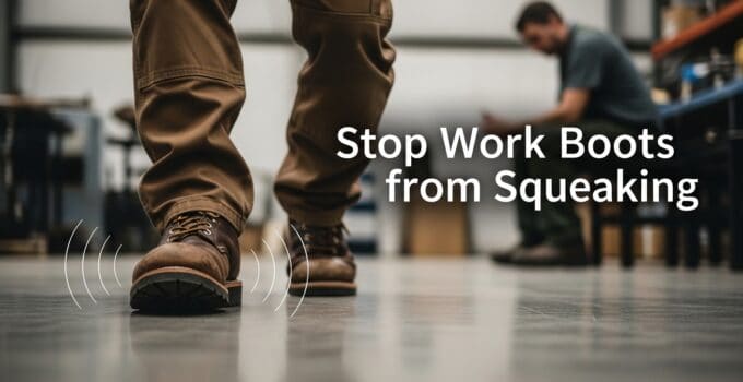 Work boots, squeaking prevention, industrial footwear, construction safety, noise-reducing boots, comfortable work shoes.