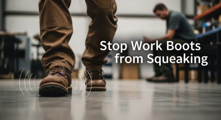 Work boots, squeaking prevention, industrial footwear, construction safety, noise-reducing boots, comfortable work shoes.