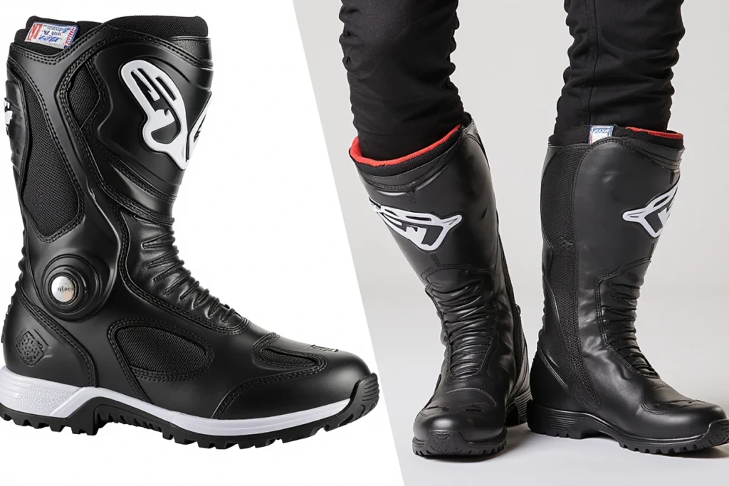 Black motocross riding boots with durable design.