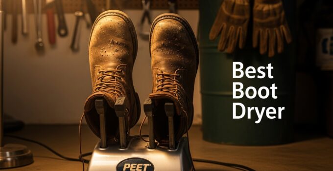 Boot dryer with dirty boots in workshop