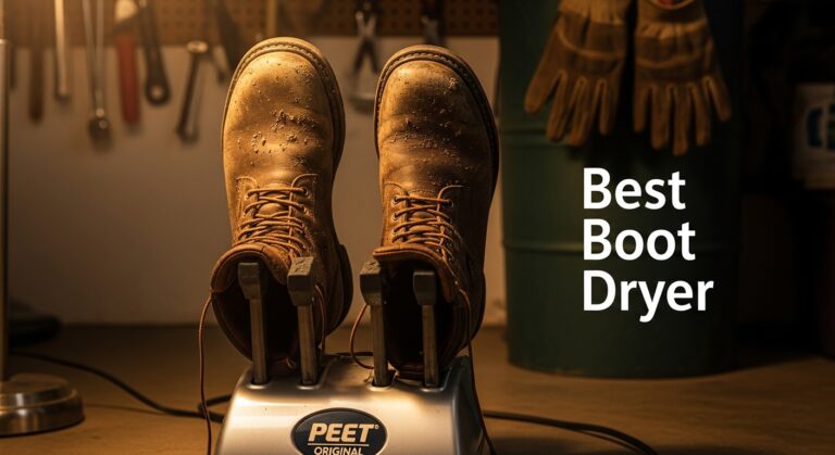 Boot dryer with dirty boots in workshop