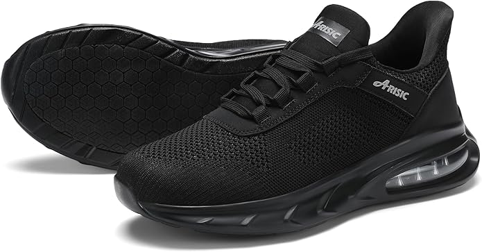 Black athletic shoes with breathable mesh design