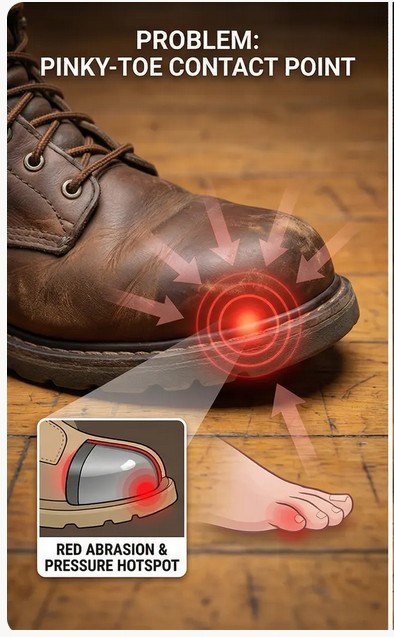Illustration of pinky toe pressure point issue.