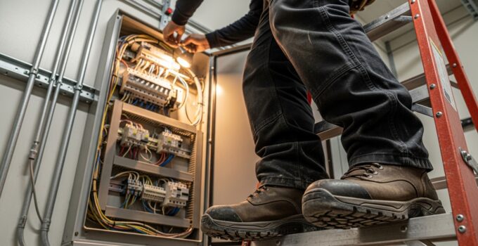 Safe electrical repair and maintenance with proper tools and safety gear.