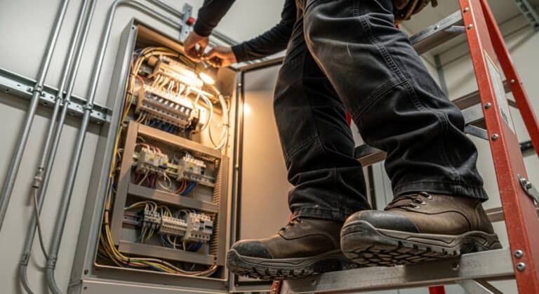 Safe electrical repair and maintenance with proper tools and safety gear.