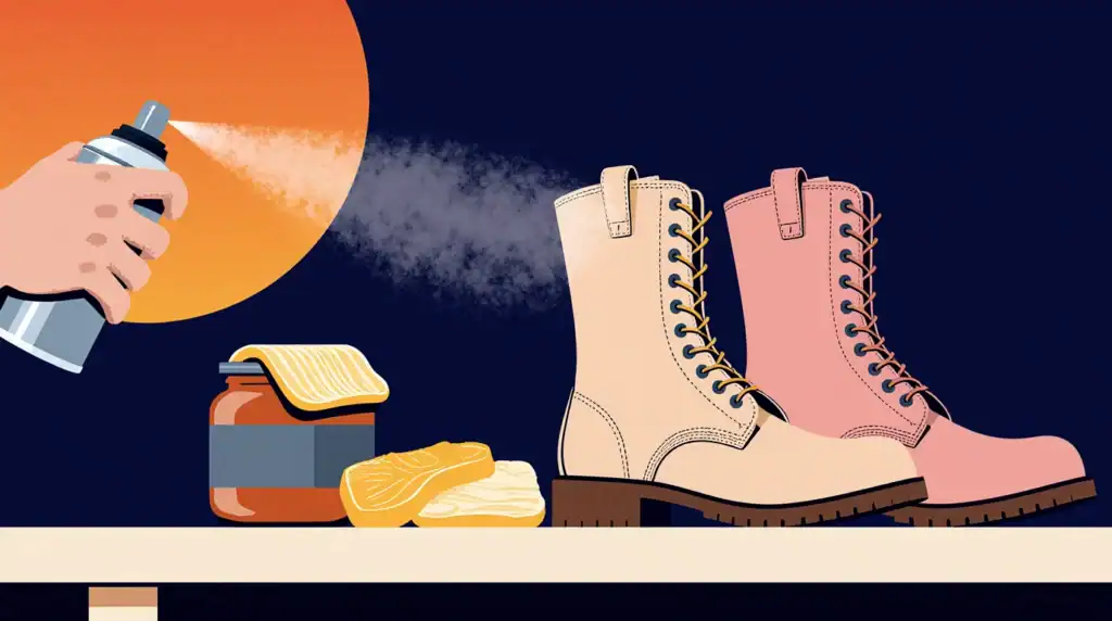 High-quality waterproofing spray for boots, shoe polish, and conditioning creams to maintain leather boots.