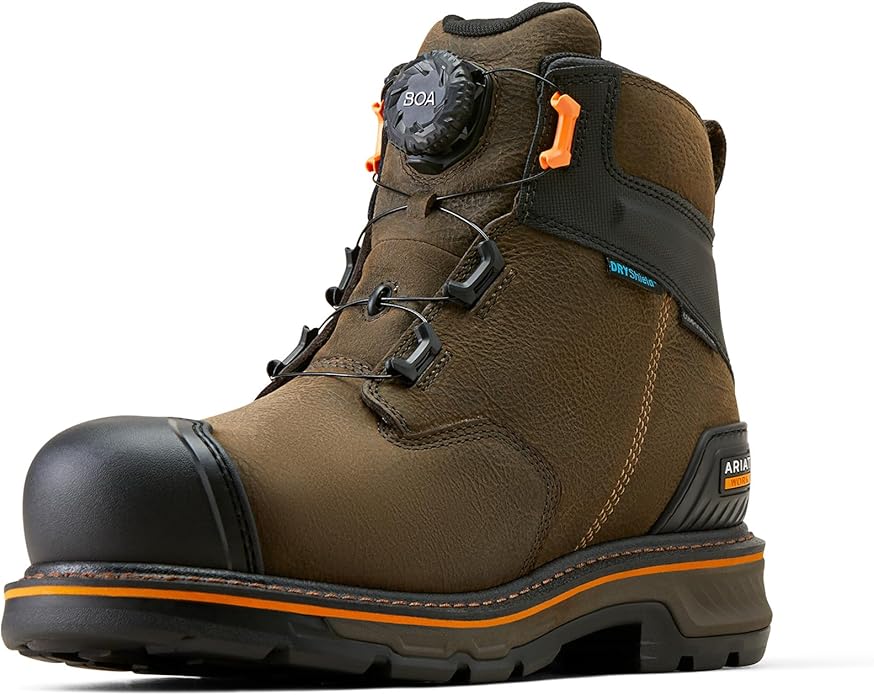 Men's waterproof work boot with protective toe cap.