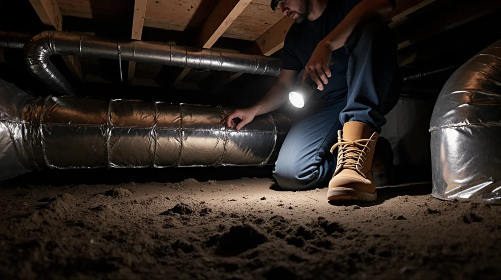 Person inspecting an area with a flashlight