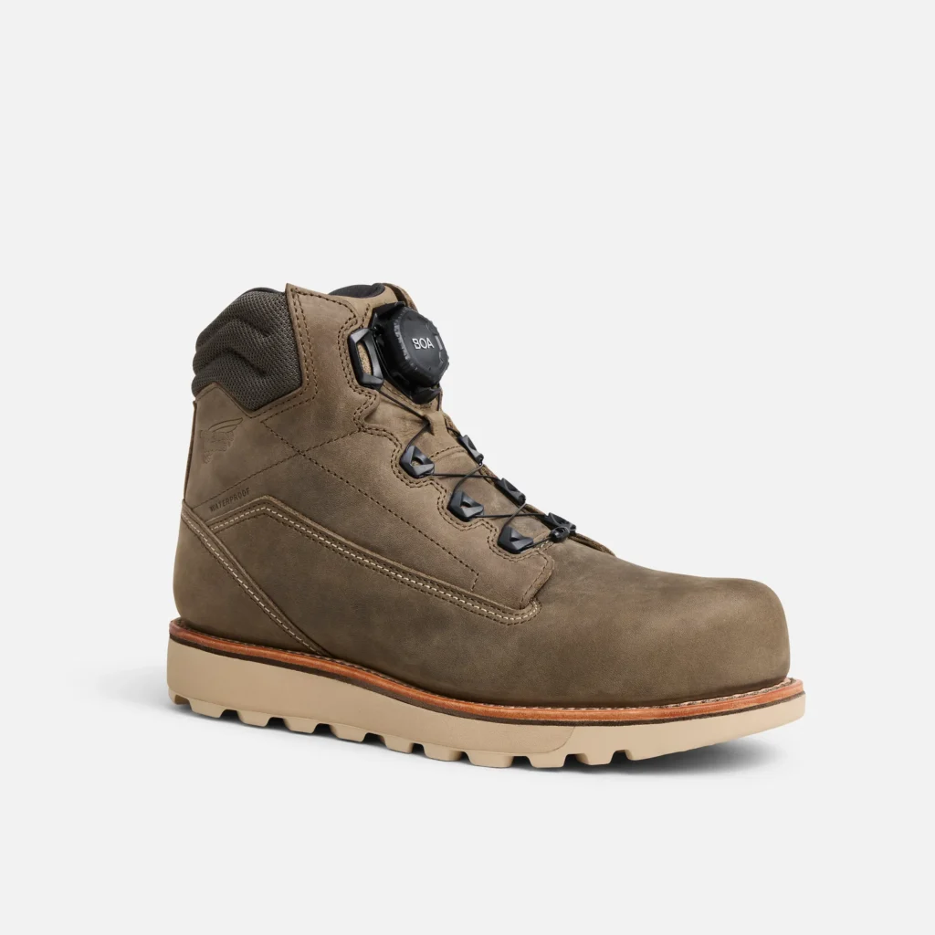 Brown waterproof hiking boot with BOA lacing system