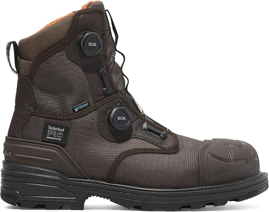 Waterproof Timberland work boots with composite toe.