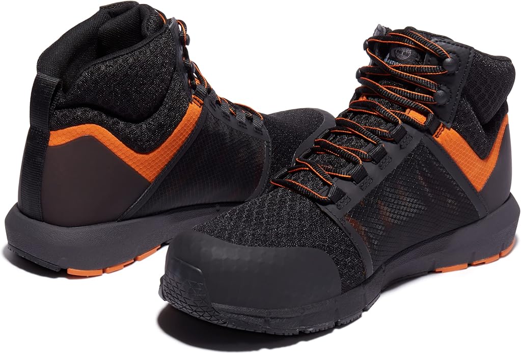 Black and orange athletic shoes from multiple angles