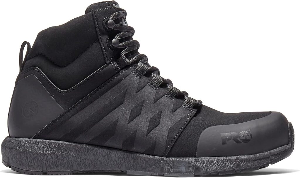 Black high-top shoes with textured design.