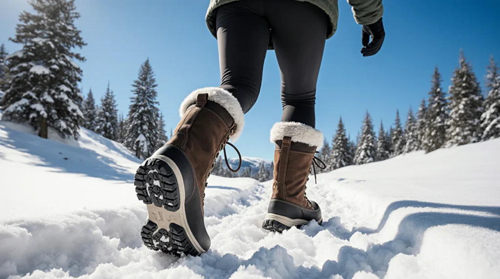 Person walking in snow wearing winter boots