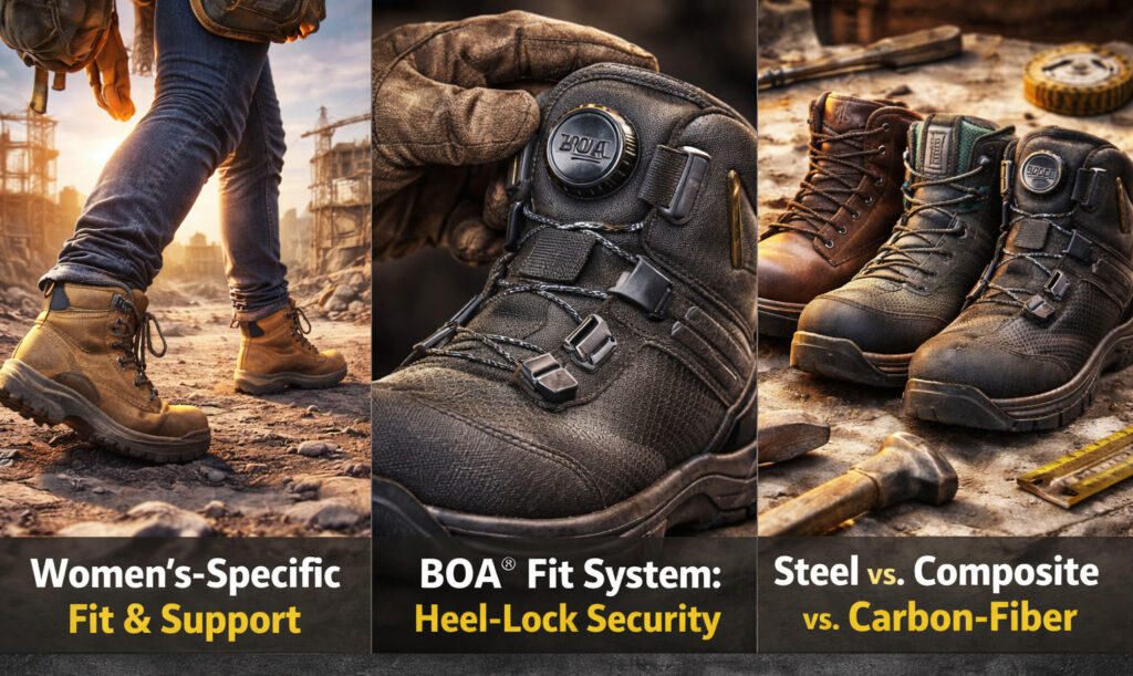 Durable footwear features for various needs.